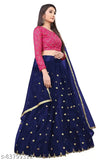 Royal Blue Designer Net Sequence Lehenga Choli with Blouse & Dupatta, checkered taffeta silk topwear and embroidered net dupatta on free-size Indian women's traditional wear