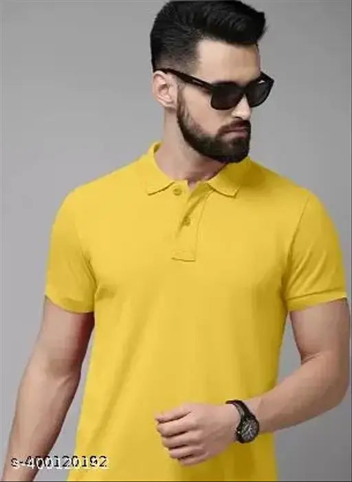 Indian cotton blend polo neck half sleeves T-shirt for men - solid pattern, short sleeves, casual style