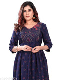 Rayon Nyra Cut Kurti Pant with Side Pocket, printed net design, three-quarter sleeves, V-neck, India origin