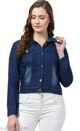 Denim women's winter jacket, latest design, full sleeves, long sweatshirt for cold weather, solid pattern, size S-XL
