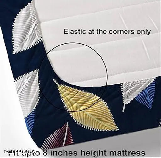 Cotton superfine double bed fitted bedsheet with two botanical pillow covers, ideal for summer adult use
