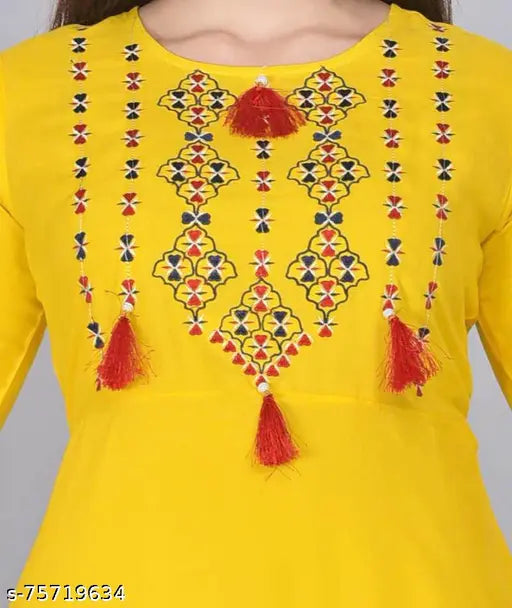 Rayon embroidered kurti with three-quarter sleeves, Indian fashion for women S-XXXL