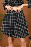 Checked crepe flared western short skirt for women daily wear, stylish and fashionable, available in sizes S-XL