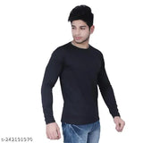 Black nylon long-sleeve men's solid T-shirt, ideal for summer outfits
