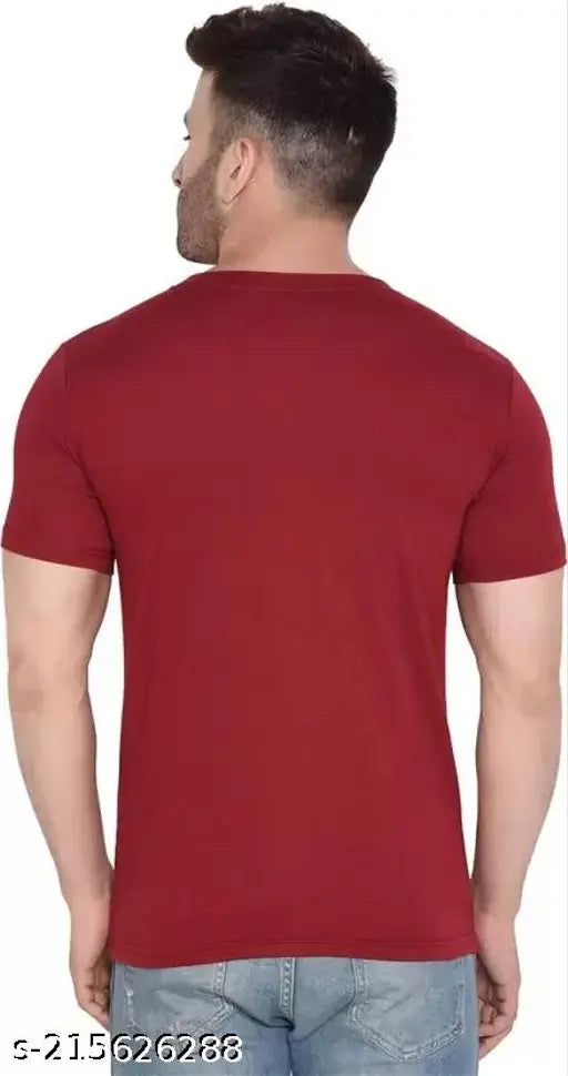 Cotton blend v-neck men's t-shirt, solid pattern, short sleeves, size S (38in), made in India
