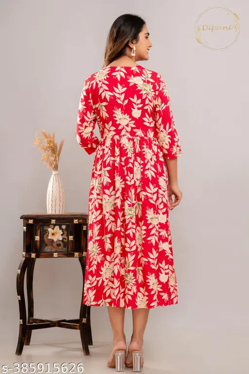 Rayon embroidered printed Anarkali kurtis in sizes S-5XL, three-quarter sleeve, Indian fashion