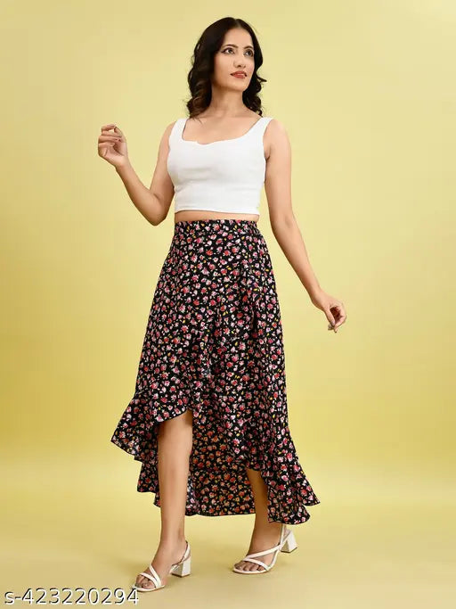 Timeless Elegance floral print midi skirt with pleated A-line silhouette, crepe fabric, size 30