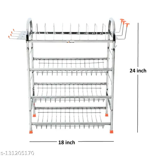 Stainless steel 4-shelf kitchen organizer, ideal for dish rack and cutlery storage. (24 x 18 inch)