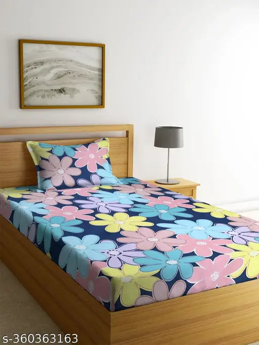 TARAIN COLLECTION premium glace cotton single flat bedsheet & 2 pillow covers, 90*60 inches, floral print, superfine quality for adults, summer season