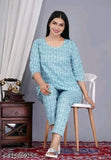 Rama green cotton printed night suit top & pyjama coord set - stylish sleepwear for women, India