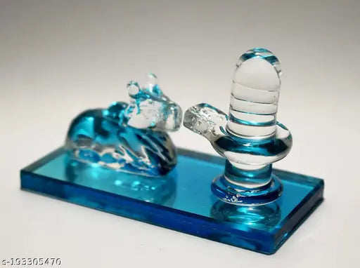 Multicolor crystal Lord Shiva & Nandi statue idol for worship, decoration, or gift (3.5 cm x 4.5 cm x 1.5 cm). Indian handcrafted art with intricate detailing and natural shine