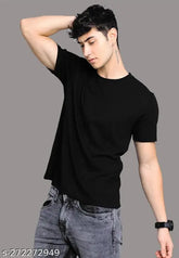 Cotton short sleeve men's t-shirt in solid color, XL (chest size 42in), ideal for casual wear from India