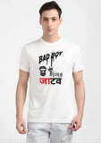 Printed polycotton Jatav round neck men's T-shirt, trending fashion for XS to XL sizes, white background