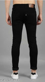 Cotton stretch mid-rise black men's jeans, modern fit with comfortable waist and trendy washed pattern