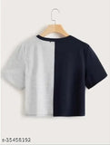 Colorblocked cotton crop half-half t-shirt, short sleeves, India-made fashion apparel for women