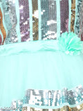 Sea green hi-low net dress for kids, sleeveless toy balloon print, 1-2 years size
