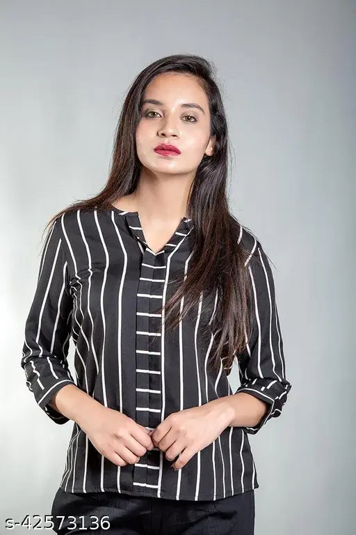 Stylish crepe, three-quarter sleeve printed tops for women - Indian fashion