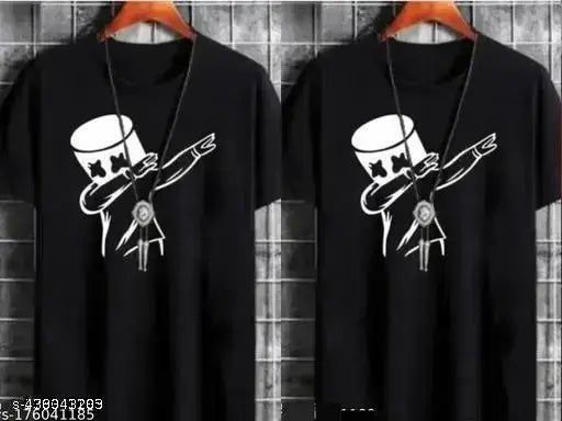 Men's casual polyester short sleeve 2-pack t-shirts, printed design, XXS - XL, India origin