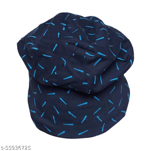 Navy blue cotton beanie cap by Vimal Jonney for women, solid pattern