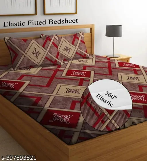 Super Soft Glace Cotton double bed sheets with checked pattern, 2 pillow covers - summer-ready fitted bedsheets, 90x100 inches