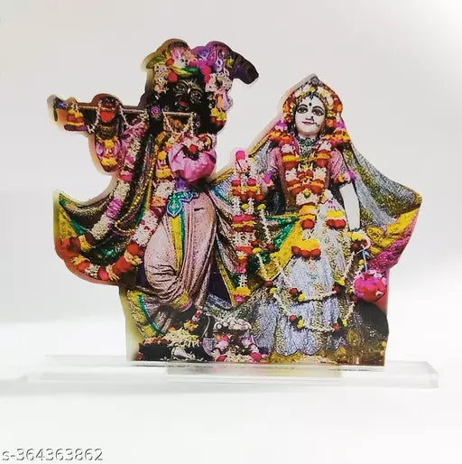 Multicolor wooden Radha Krishna idol figurine, decorative showpiece for home, office or car dashboard, 8cm x 8cm x 9cm