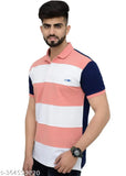 Multicolor striped cotton blend polo short sleeves men's t-shirt, comfortable & trendy fashionable graphic design from 3BROS India