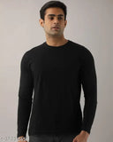 Black cotton solid long sleeve casual t-shirt by Clothing Culture, Indian men's fashion wear