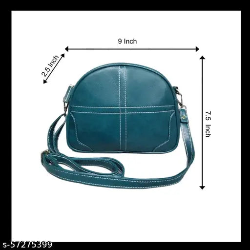 Teal faux leather sling bag, women's/girls' plush Calcutta design with 2 compartments, detachable handle, and high-quality YKK zippers