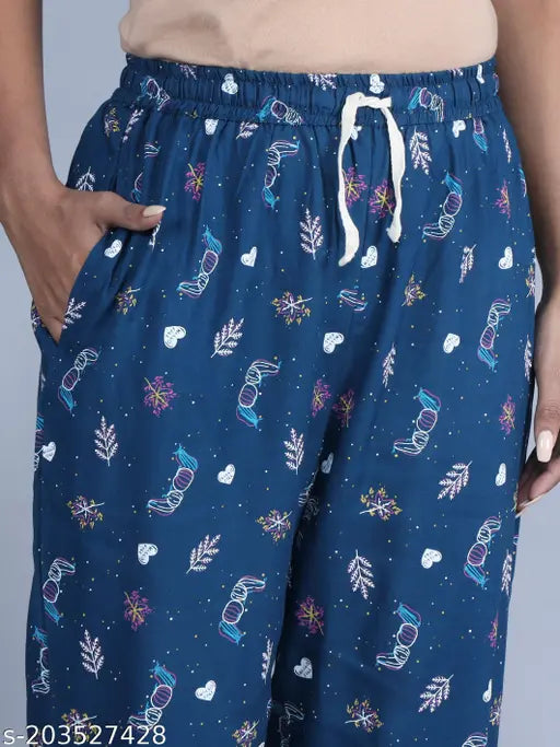 Women's and girls cotton nightsuit set, printed multicolor pyjamas and shirt with short sleeves, various sizes available from S to XXL