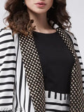Polyester striped jumpsuit with blazer, women's fashion, printed net, XS (32in bust, 50in length, 26in waist), India-made