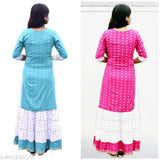 Rayon A-line printed kurta set for girls, knee-length with three-quarter sleeves. Indian clothing in multiple colors and sizes from 7-8 to 13-14 years old