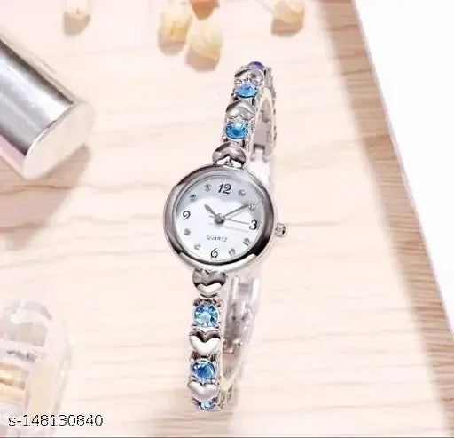 Off-white dial rose gold bangle bracelet watch with black studded diamonds on alloy strap - premium quality women's analogue timepiece