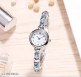 Off-white dial rose gold bangle bracelet watch with black studded diamonds on alloy strap - premium quality women's analogue timepiece