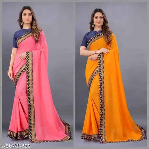 Vichitra silk saree combo with semi-stitched blouse, solid pattern and embellished net for festive/wedding wear, Indian-made (5.5m saree length, 0.8m blouse length)