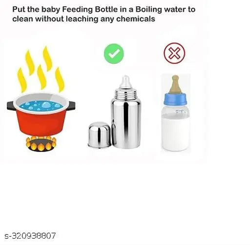 Stainless steel baby feeding bottle, 250ML capacity, blue cover - kid's sipper from ECOM FASHION HUB