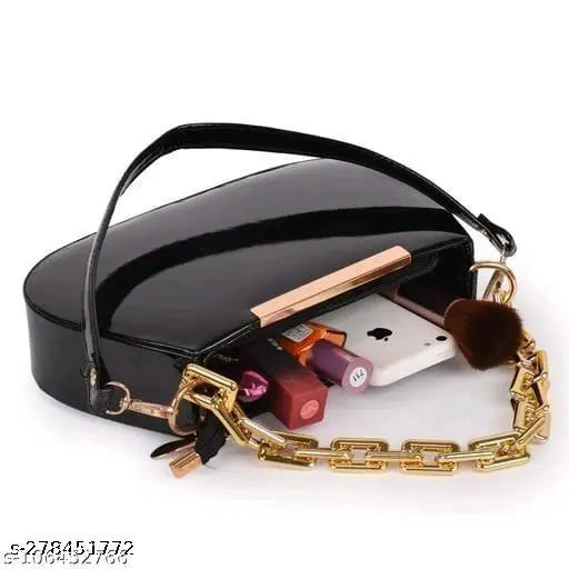 Synthetic leather party/wedding slingbag for women, solid net design, free size (10x3x8in), mobile phone pocket, handcrafted from India