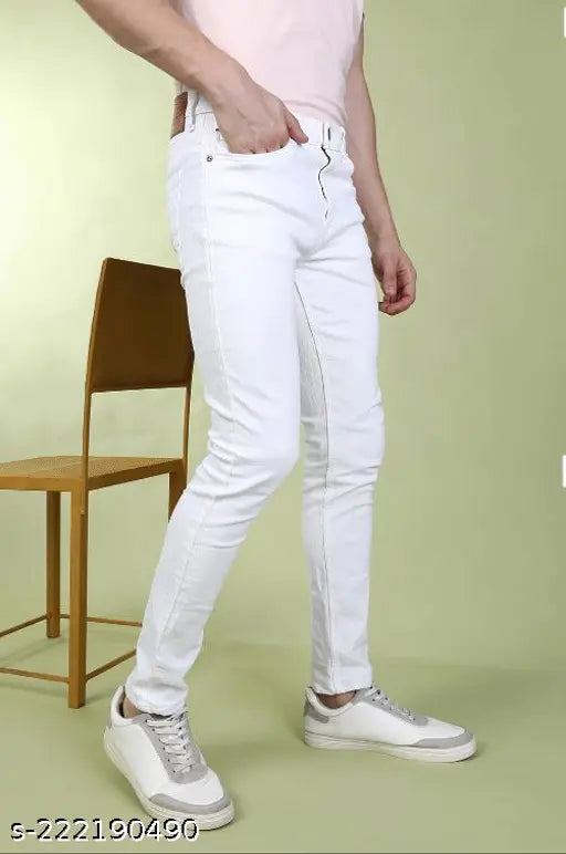 Monk white plain jeans, men's denim solid fit for any occasion, size 28/30/32 from Shriradhe Enterprises, made in India