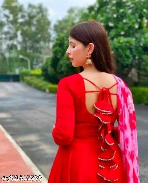 Rayon Anarkali flared kurti with dupatta for women, Indian fashion gown party wear