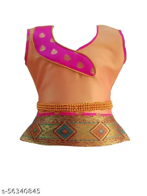 Traditional pattu pavadai set-Kids Silk with wash belt, festive attire in Indian acrylic dupatta and silk lehenga, 6-12 months size