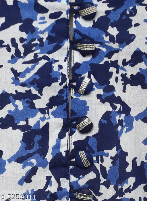 Cotton abstract printed high-slit kurti, long sleeves, Indian women's fashion