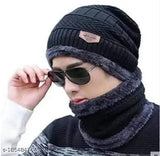 Woolen Thani Ka Ilaj Winter Beanie Hat, Scarf Set with Fur Lining - Unisex Balaclava Cap