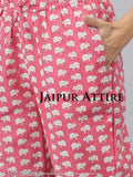 Pink pure cotton printed nightsuit by Jaipur Attire, featuring round neck and three-quarter sleeves, made in India