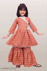 Red festive collection cotton anarkali sharara set for girl (12-18 months), Indian traditional attire