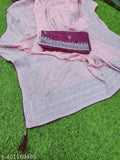 Pink chiffon embroidered ZHALAK PINK-005 saree with separate blouse piece, India origin