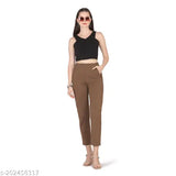 Poly blend, soft & comfortable Graceful women's trousers set of 2, ankle length with side pockets & elastic waistband