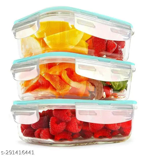 Borosilicate glass, microwave-safe tiffin bowl set (410ml rectangular). Airtight, oven-safe container with stackable design, ideal for kitchen and daily use