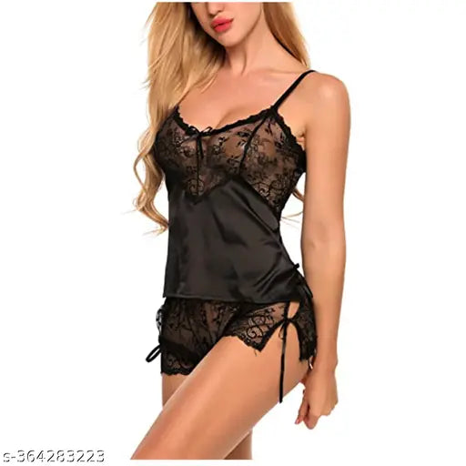 Cotton blend, self-design net night dress by SWAGBELLE - ideal for honeymoon, wedding, or special occasions