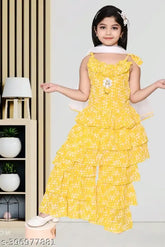 Yellow chiffon kurty & palazzo set with dupatta, Indian Eid and festive specialist girls outfit, digital print design, best fit and finishing