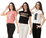 Cotton crop t-shirts pack of 3, printed net design for women's western wear, pure comfort, India origin