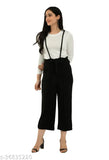 Black cotton blend dungaree set with white t-shirt, urban women's partywear fashionable two pieces, long sleeves, round neck, sizes S28-XL34